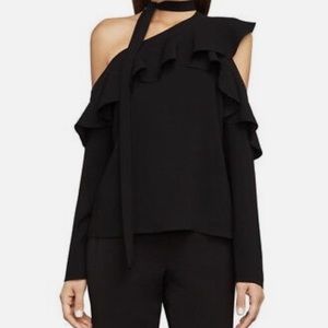 BCBGMAXAZRIA Black Ruffled One-Shoulder Top